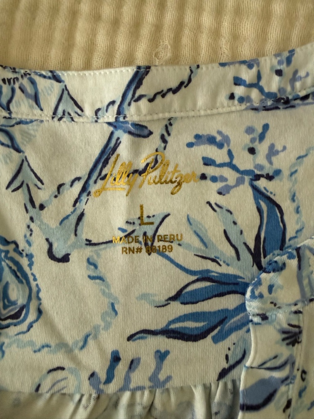 Lilly Pulitzer White & Blue Floral Print Cotton Dress Size L - Picture 3 of 3